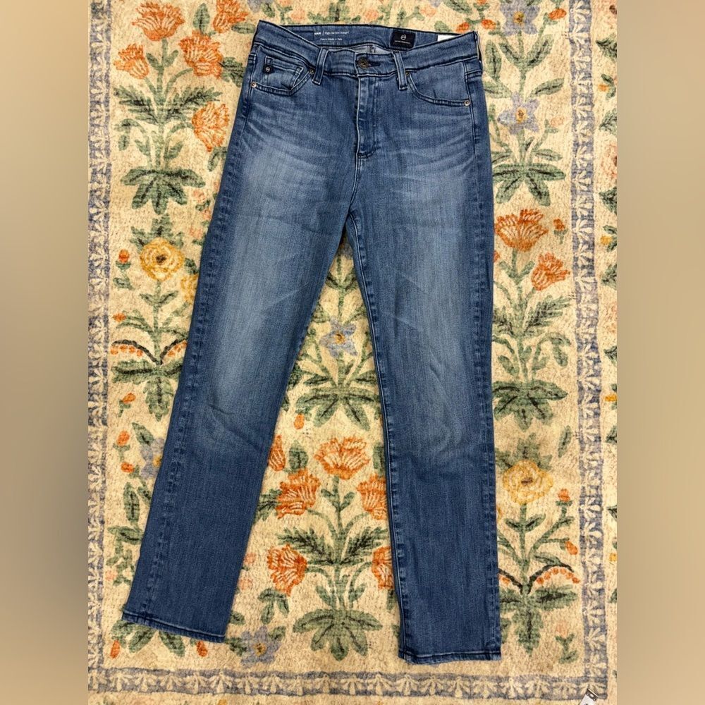AG Mari High Rise Slim Straight Jeans - size 28x28 medium wash denim stretch
